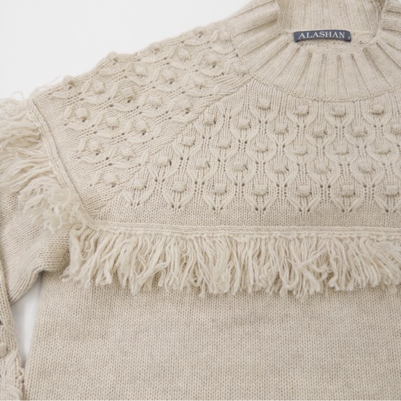 Alashan Merino Wool Cable Knit Fringe Sweater Cream Size Small - Picture 2 of 13